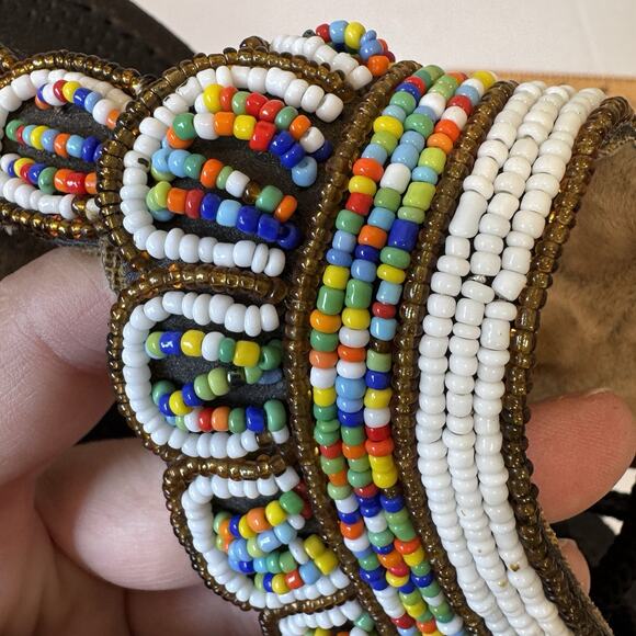 AUTHENTIC Multicolor Beaded Sandals Handmade Masai Kenya Intricate Size 8 - Picture 4 of 7